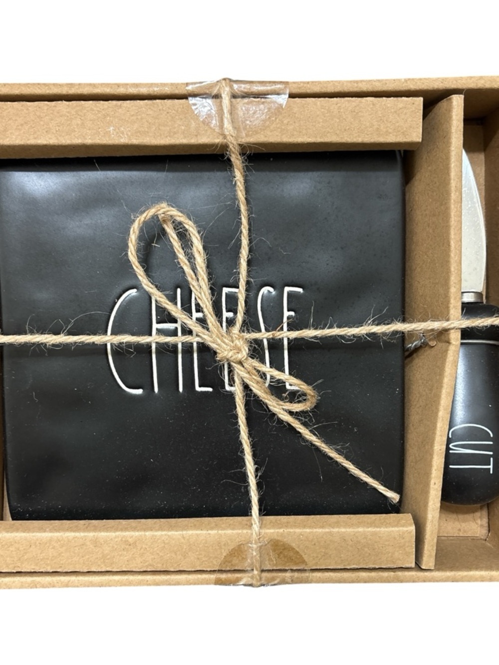 Rae Dunn Black Cheese Board and Knife Gift Set 023